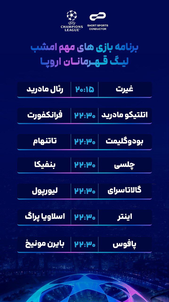 ساعت بازی‌های هفته دوم لیگ قهرمانان امروز و فردا